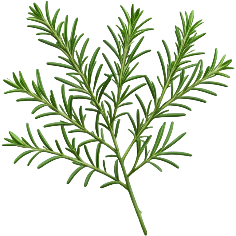 Cinematic Realistic Rosemary Emoji, Fragrant and fresh, with slender green stems covered in needle-like leaves, which release a distinctive herbal scent. The plant seems to exude energy, with soft sprigs of leaves stretching upwards. Soft glowing outline, capturing the essence of earthy healing and aromatic delight in a sprig of rosemary! emoji