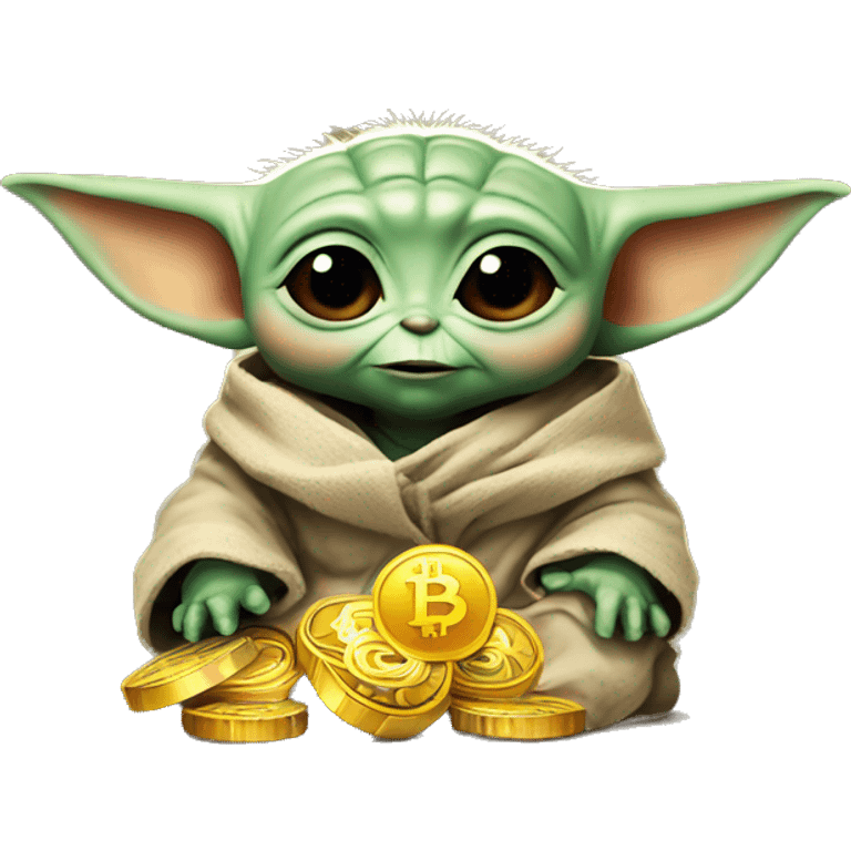 Baby Yoda likes bitcoins emoji