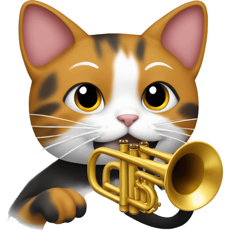 Calico cat playing trumpet emoji