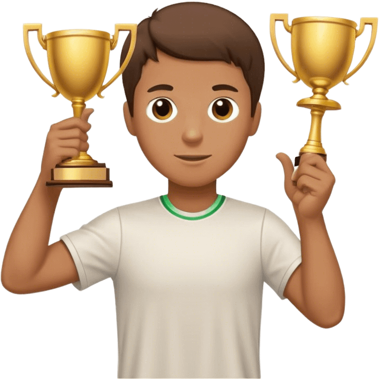 male tennis player holding a trophy that says champ emoji