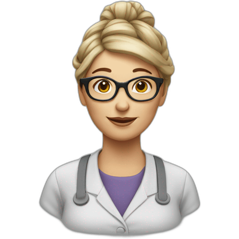 lunch lady with glasses and a bun in hair emoji