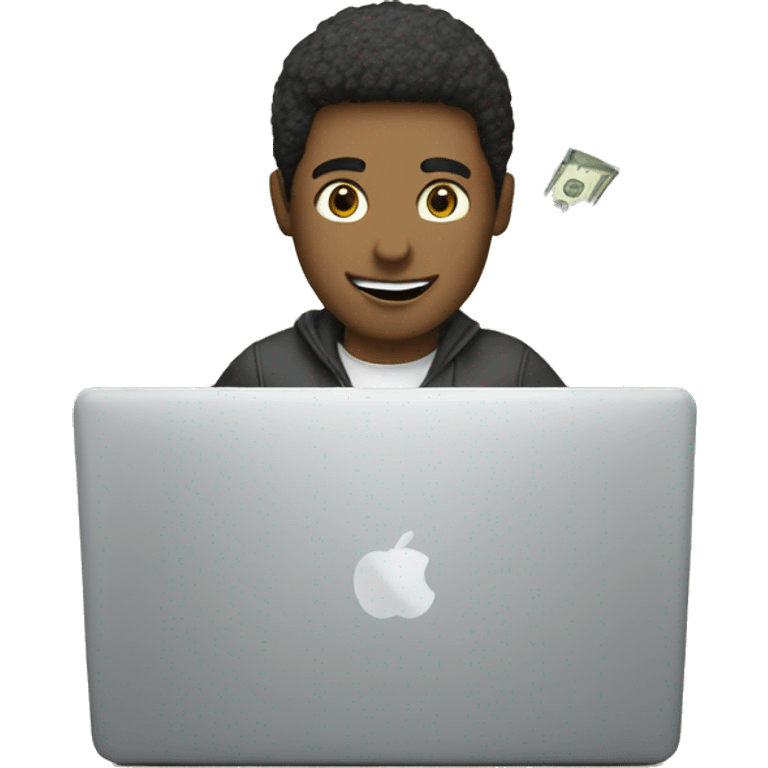 guy using laptop with money coming out of it emoji