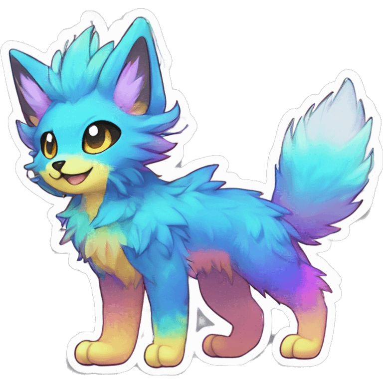 Anthro Fluffy Cool Cute Magical Elemental Shiny Colorful Neon Vibrant Colors Sparkle Kemono-style Chibi Fantasy-Animal-Fakémon-Pokémon-Hybrid Fur Sona Aesthetic Full Body Sticker emoji