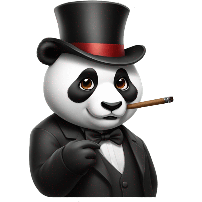 a panda wearing a top hat and smoking a cigar emoji