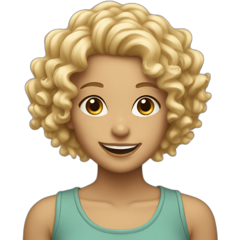 curly blonde girl with piercing smiles emoji