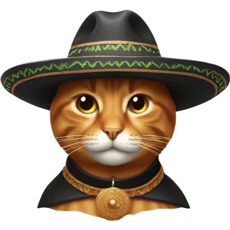 Black and ginger cat wearing sombrero emoji