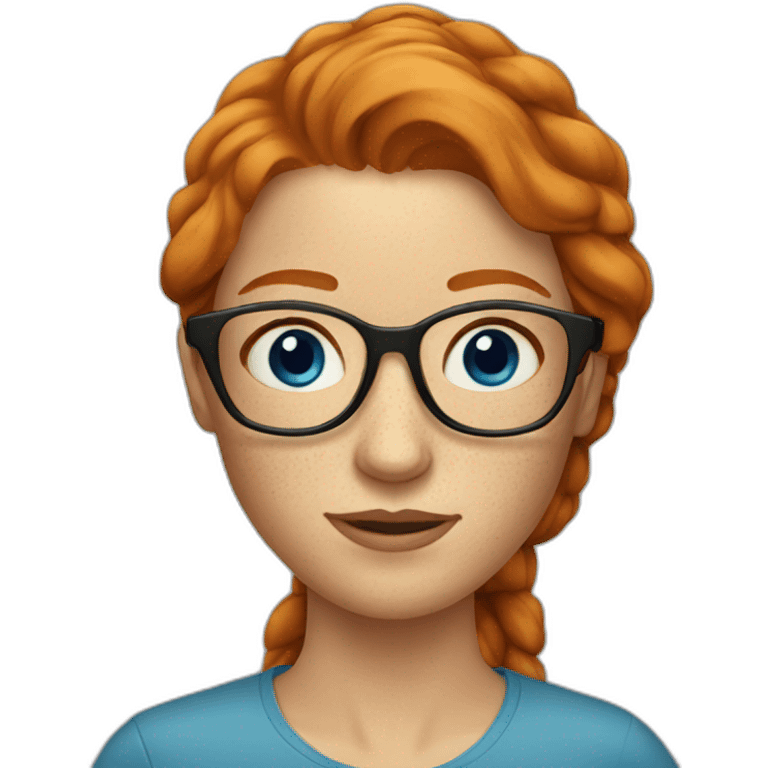 ginger woman with long hair with freckles and blue eyes and glasses emoji