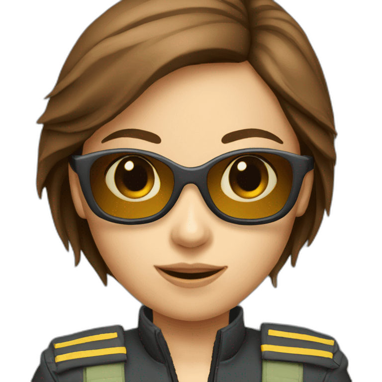 young brown hair female Boing pilot with sunglasses emoji