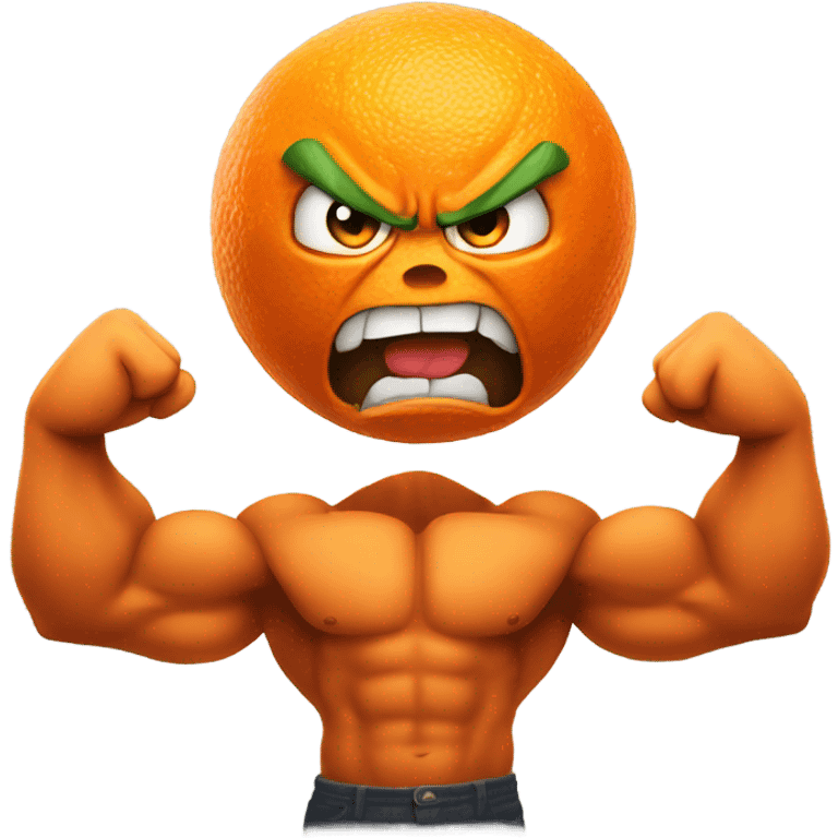 Angry orange with muscular arms emoji