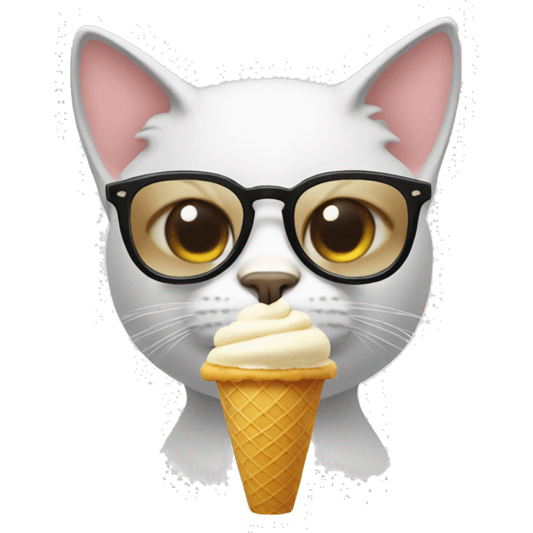 Cat eating icecream wearing glasses emoji