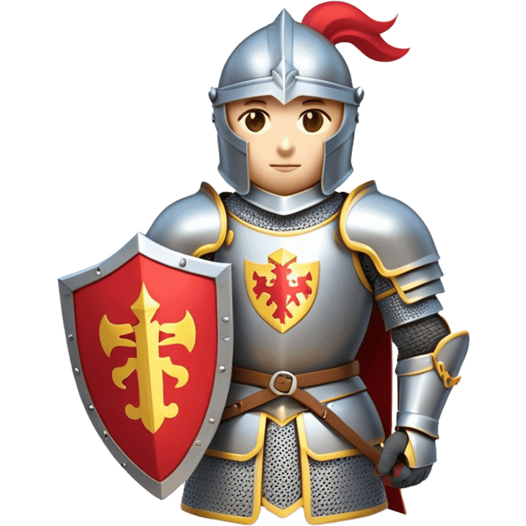 Clash of Clans aesthetic: Cinematic heroic Armored Knight Hero close up Emoji, rendered in a 3D vector-style similar to standard emojis with minimal shading and bold, simplified shapes. A compact, isometric warrior clad in gleaming plate armor with intricate heraldic details, softly glowing with a chivalrous medieval charm. Simplified yet unmistakably iconic, highly detailed and consistent, glowing with a soft radiant shine and high polish. Stylized with a touch of noble valor and a soft glowing outline, wearing a full face helm so that no face is visible with only eyes visible, capturing the essence of a gallant knight ready for honorable battle with a friendly, playful manner! emoji