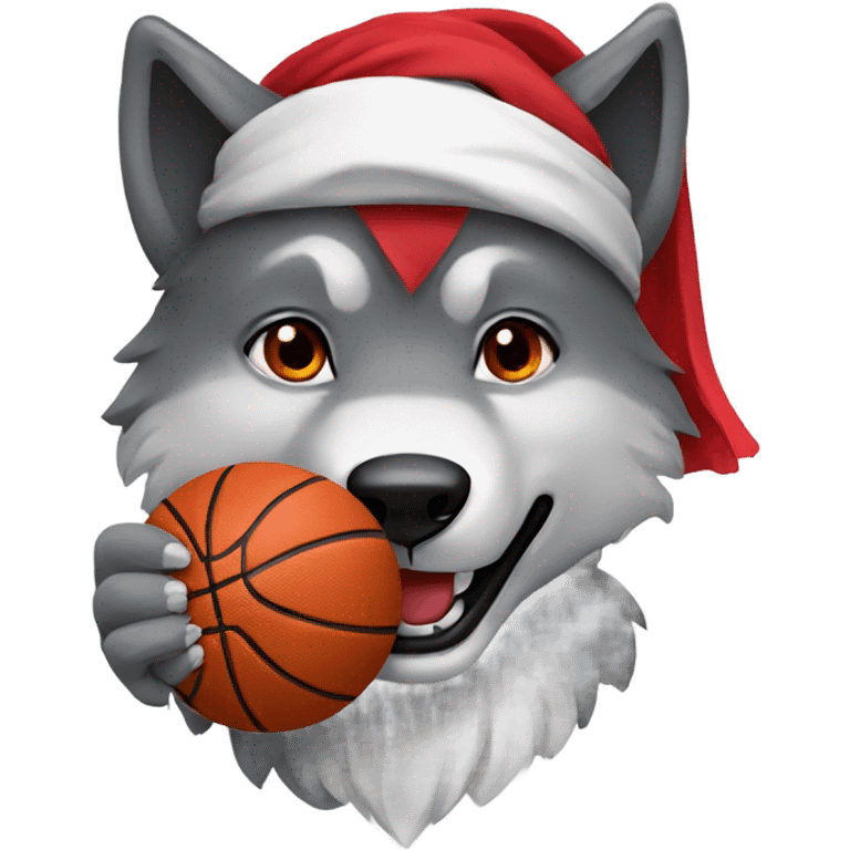 Wolf with a red headband on holding a basketball emoji