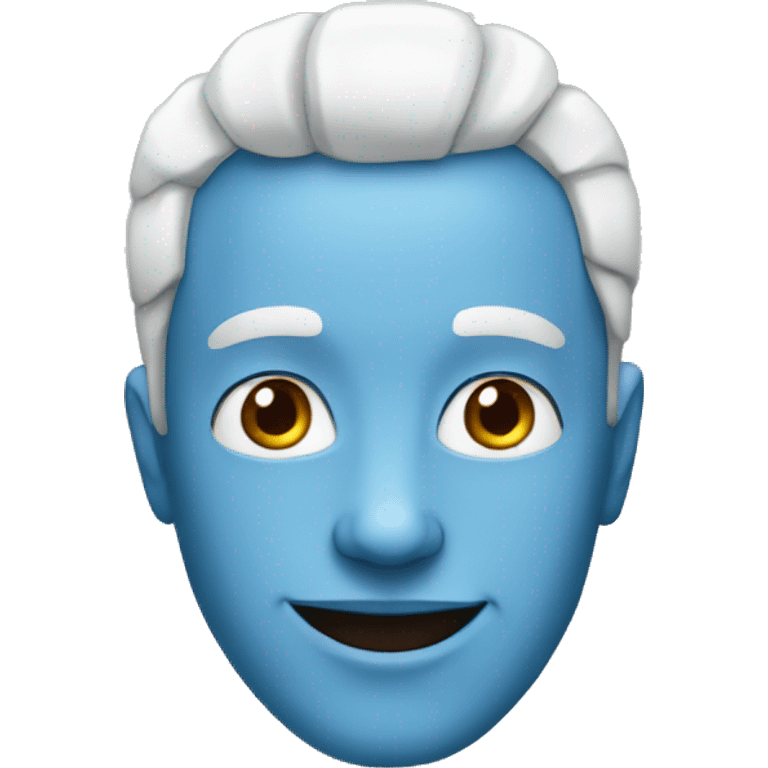 man with blue skin, black eyes and a white smile emoji