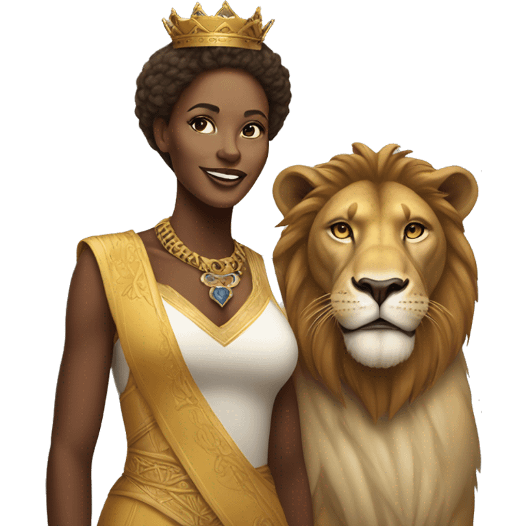 African American queen next to a lion emoji