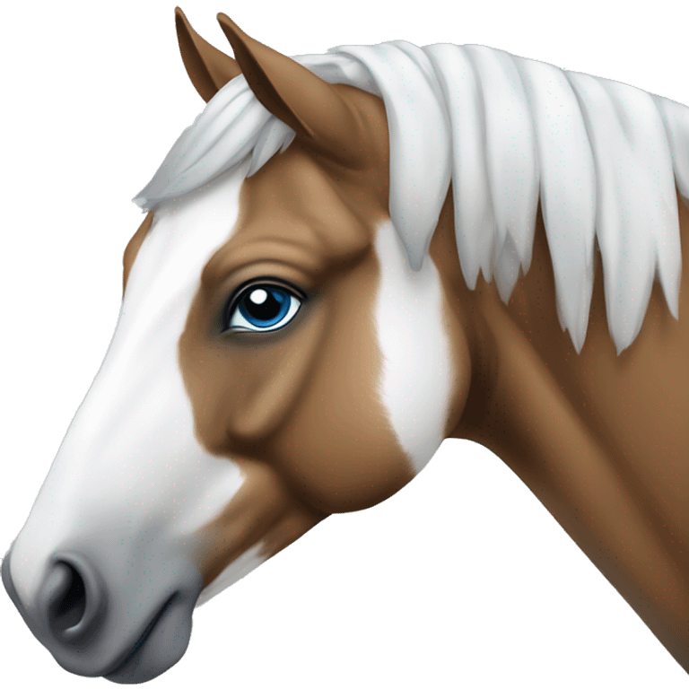 Noriker horse portrait with blue eyes and white marking from the head and down to the nose. emoji