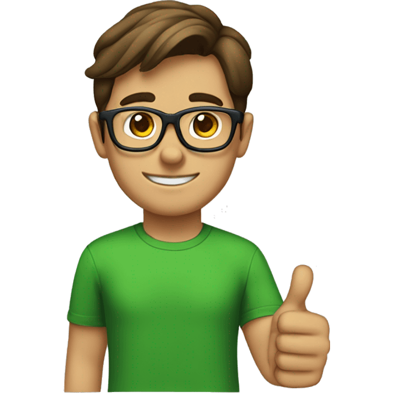 male nerd brown hair thumbs up using green t-shirt emoji