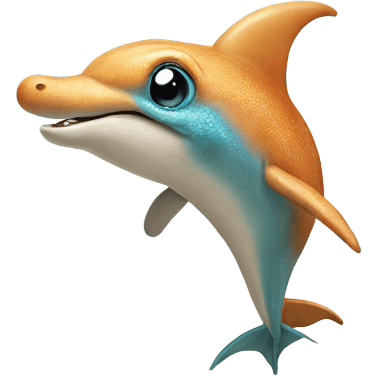 Half lizard half dolphin walking on the beach emoji