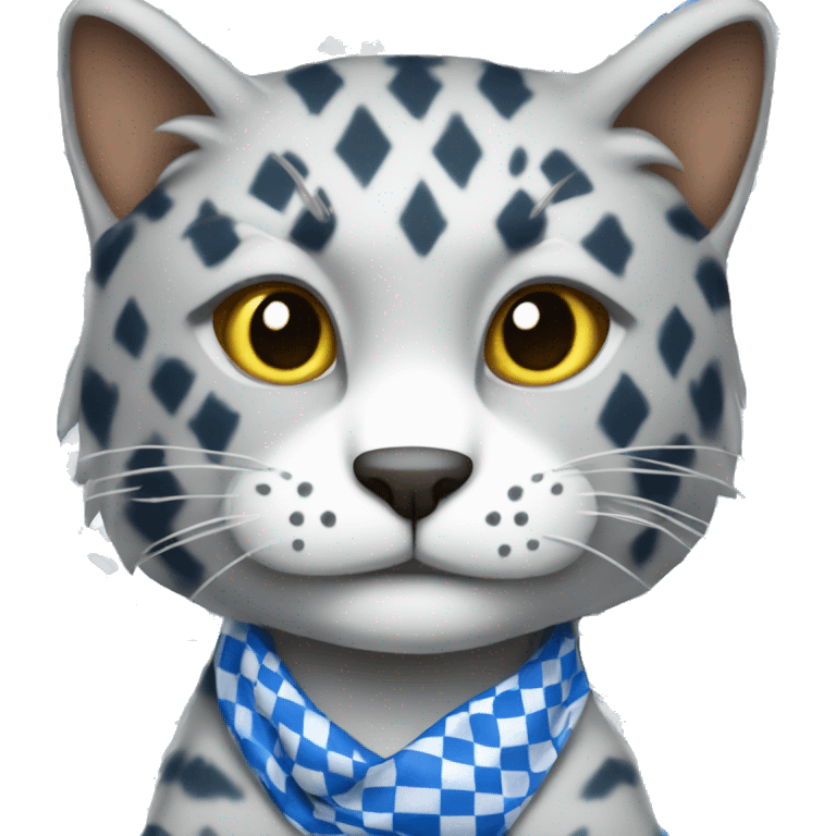 wildcat wearing blue and white checkered bandana around its neck emoji