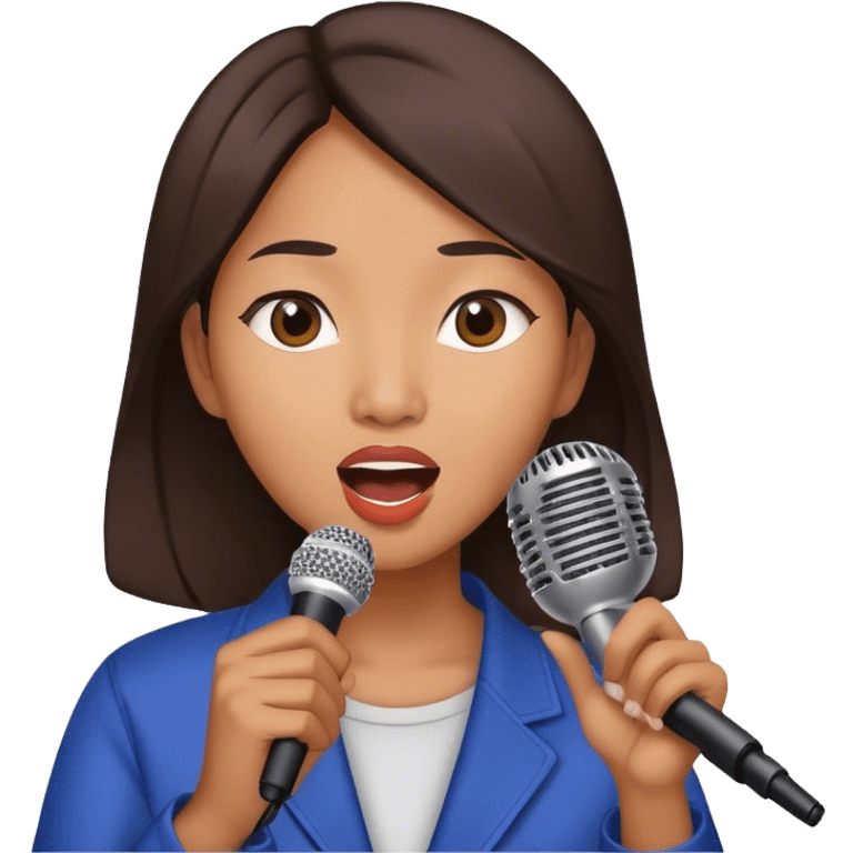 The Asian woman singing with microphone emoji