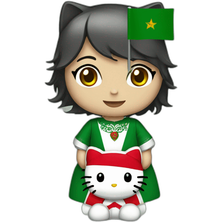 Hello kitty with an Algerian flag emoji