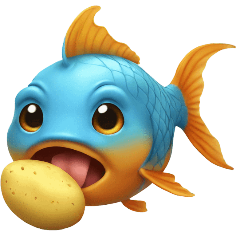 goldfish eating a potatoes that have blue hair emoji