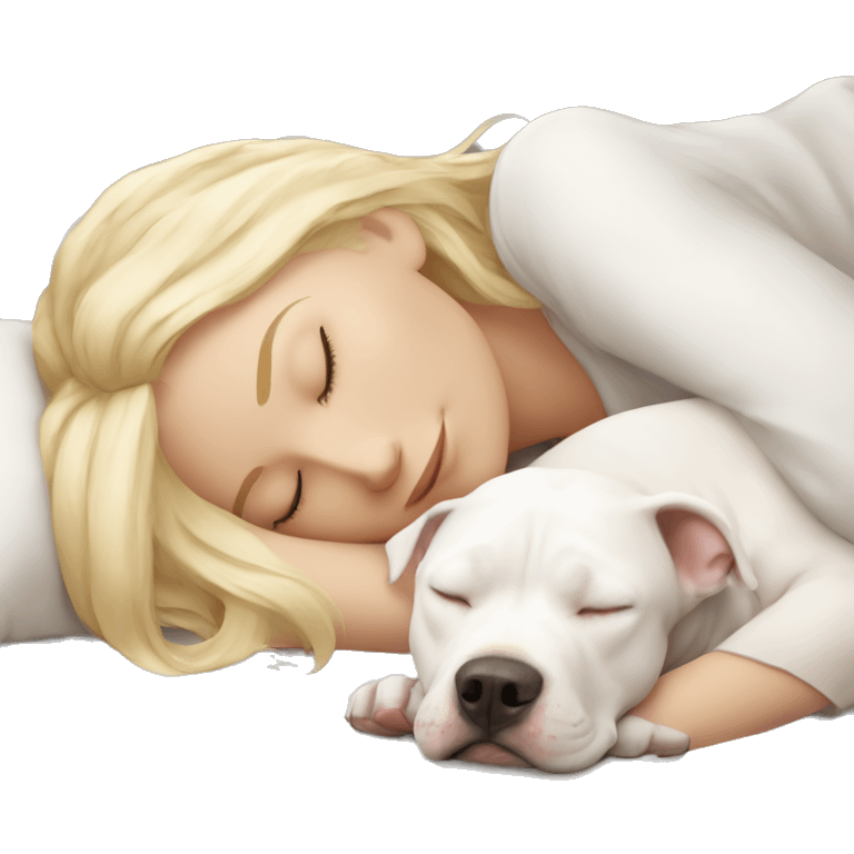 blonde girl sleeping with a white pitbull  emoji