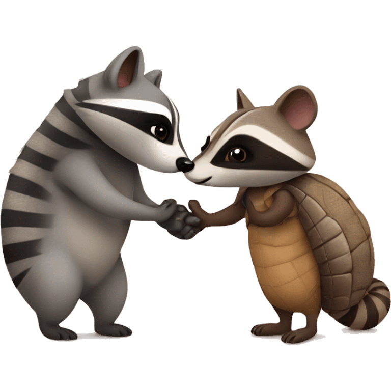 raccoon and armadillo in love emoji