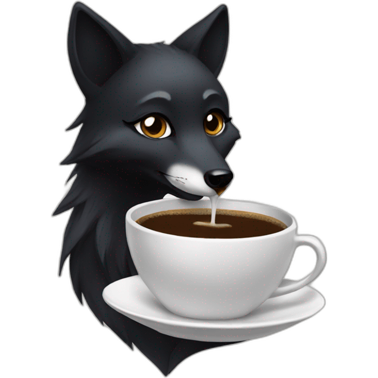 female black fox  drinking coffee emoji