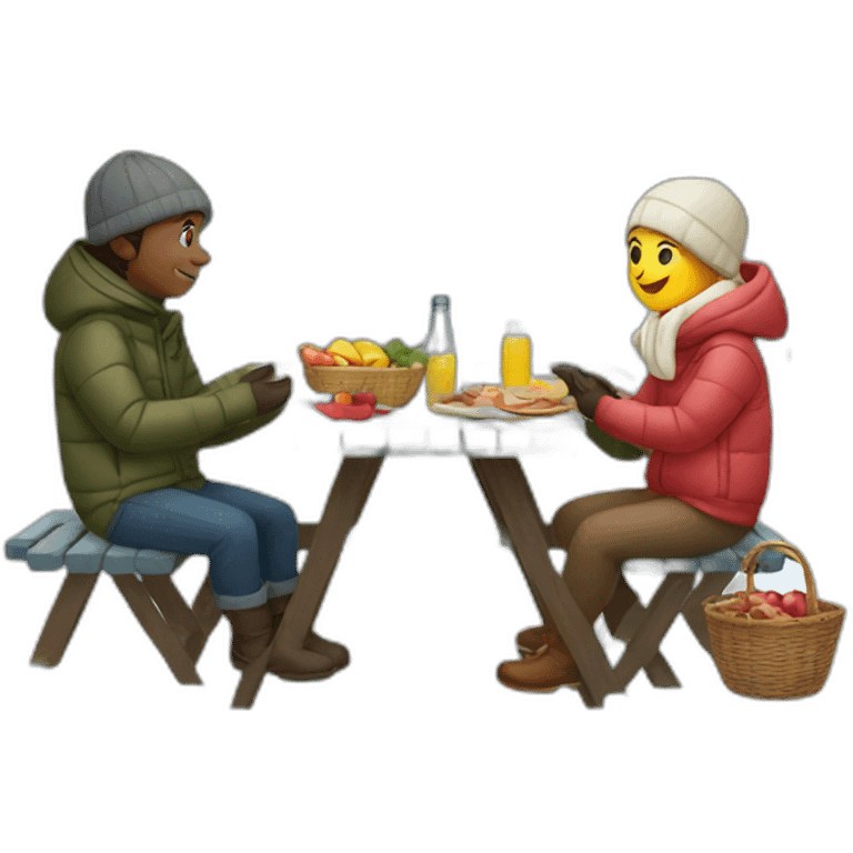 people having picnic in winter clothes emoji