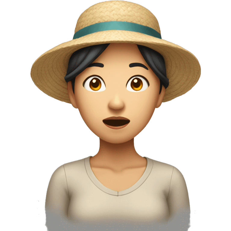 Astonished Asian woman wearing hat, one hand on her forehead emoji