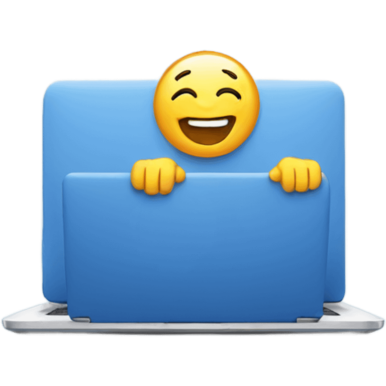 A blue laptop laughing emoji