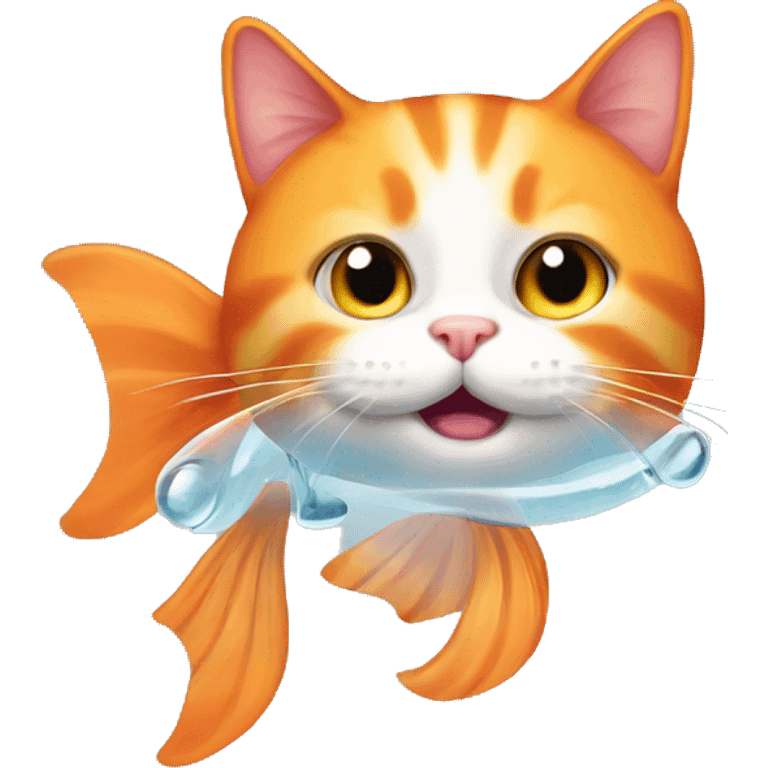 Orange cat wants to be a fish emoji