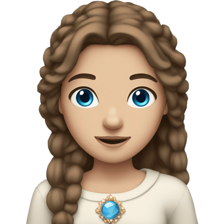 cozy girl with straight brown hair blue eyes and crown emoji