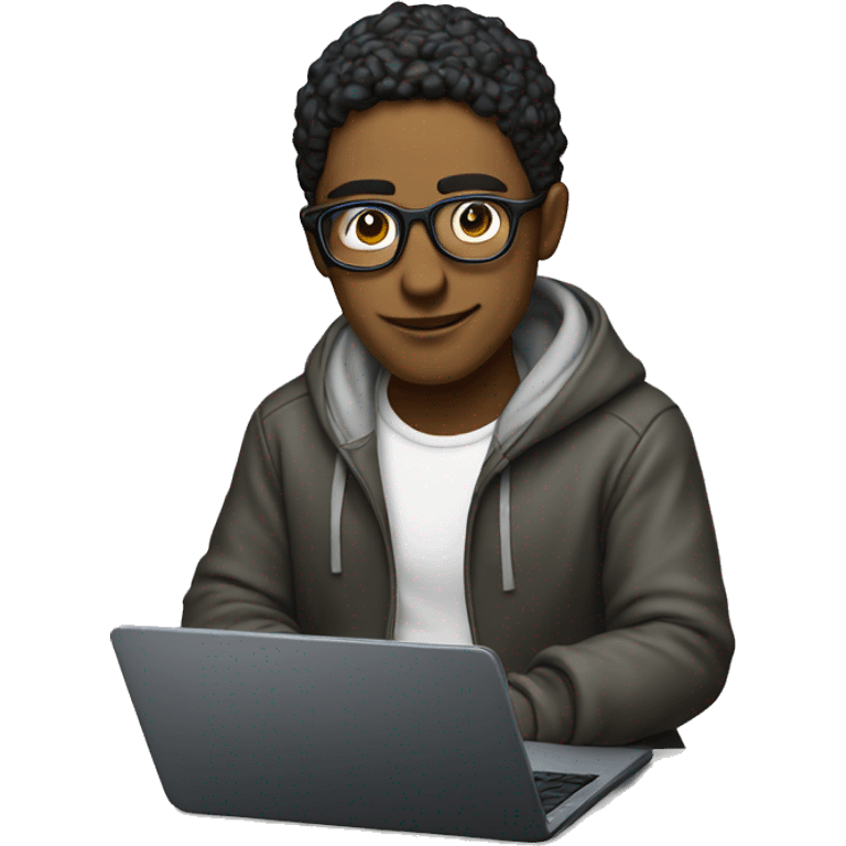 geek with spectacles and hoodie sitting infront of laptop emoji