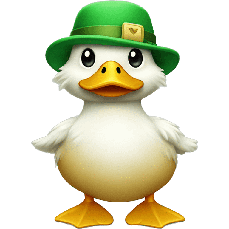 fluffy cute duck with hands and wear green hat emoji