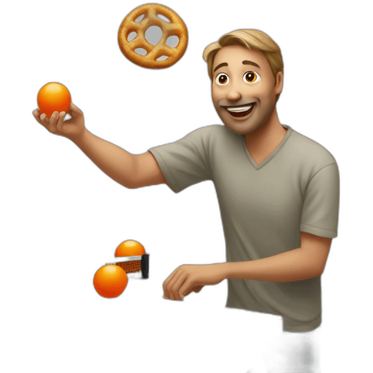 man playing ping pong and eating pretzel emoji