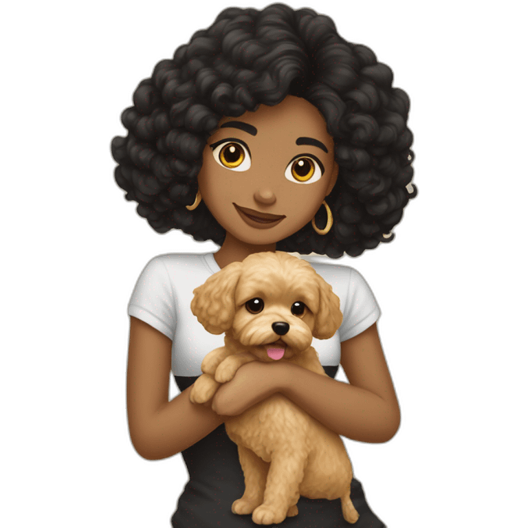 black hair girl holding golden maltipoo emoji