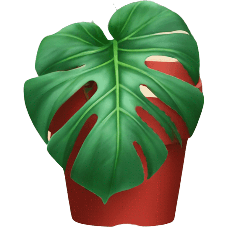 green and white monstera in red pot emoji