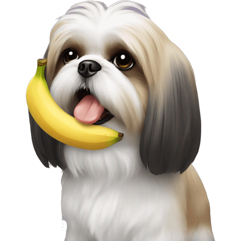 Shih tzu with a banana in his mouth emoji