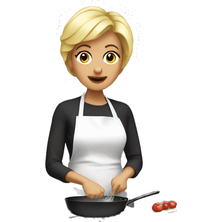 Mum with short blonde hair cooking dinner  emoji