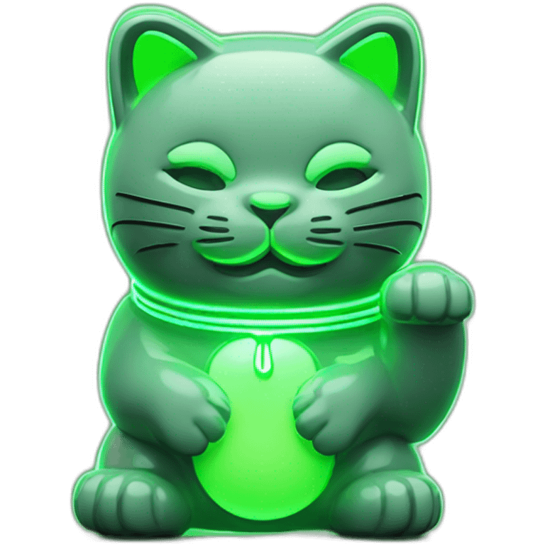 maneki neko 3d in the form of green neon sign emoji