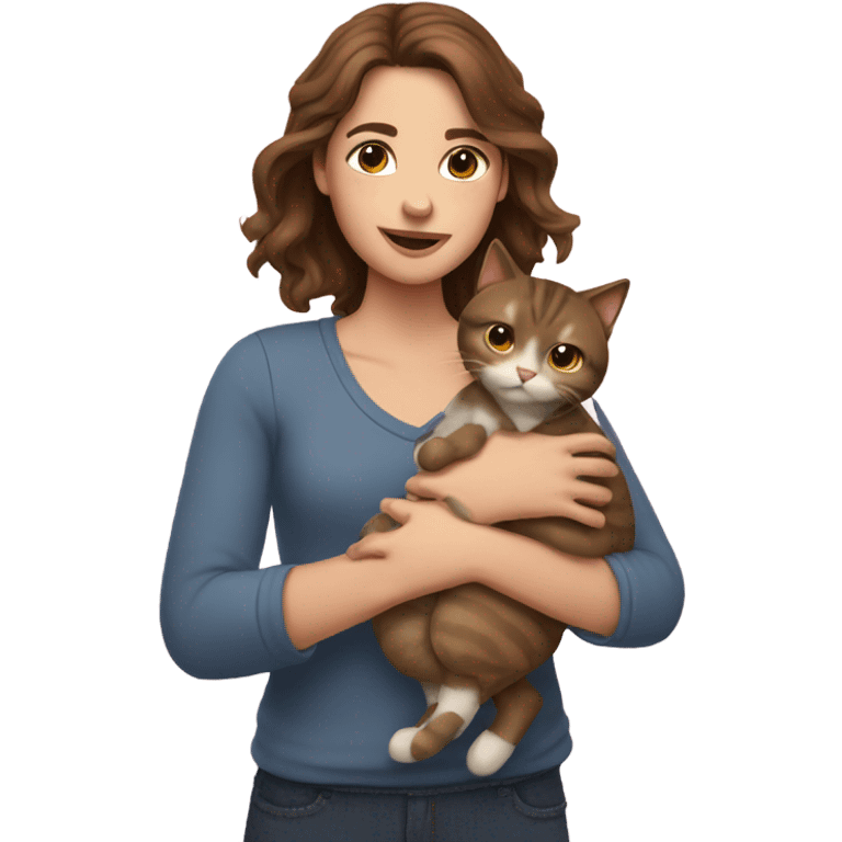 Girl with brown hair holding 2 cats emoji