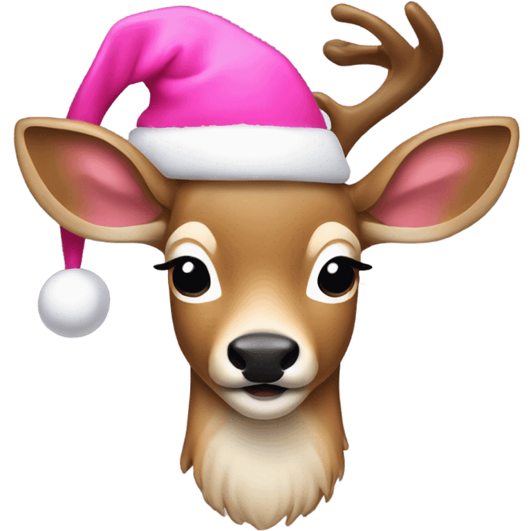 Deer with a pink Santa hat emoji