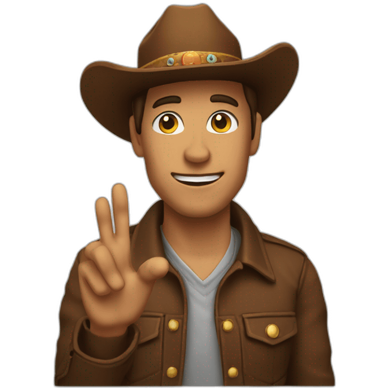 A man wearing a brown cowboy hat and waving his hand down the middle of the hat emoji