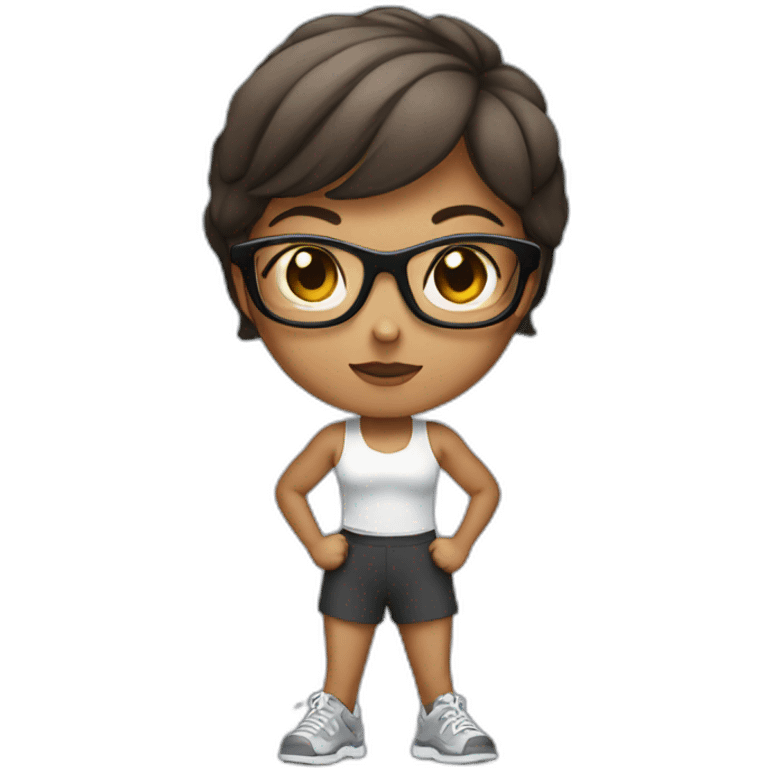 Short hair girl with glasses holding heavy dumbbells emoji