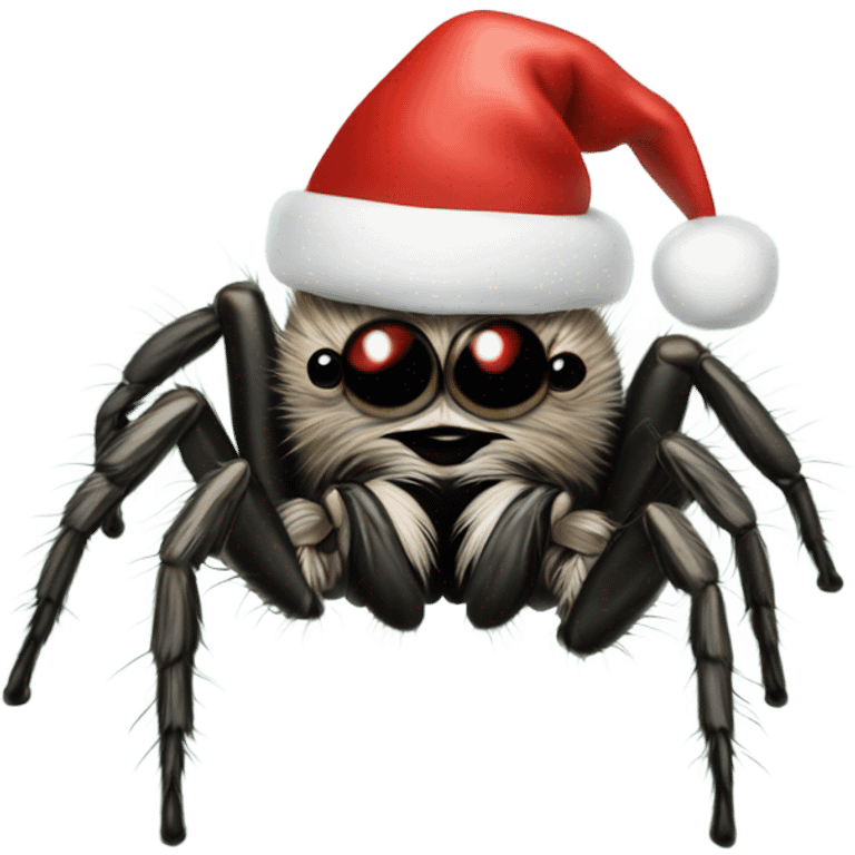 Jumping spider with Christmas hat emoji