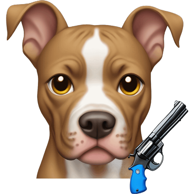 light brown pitbull with blue gun emoji