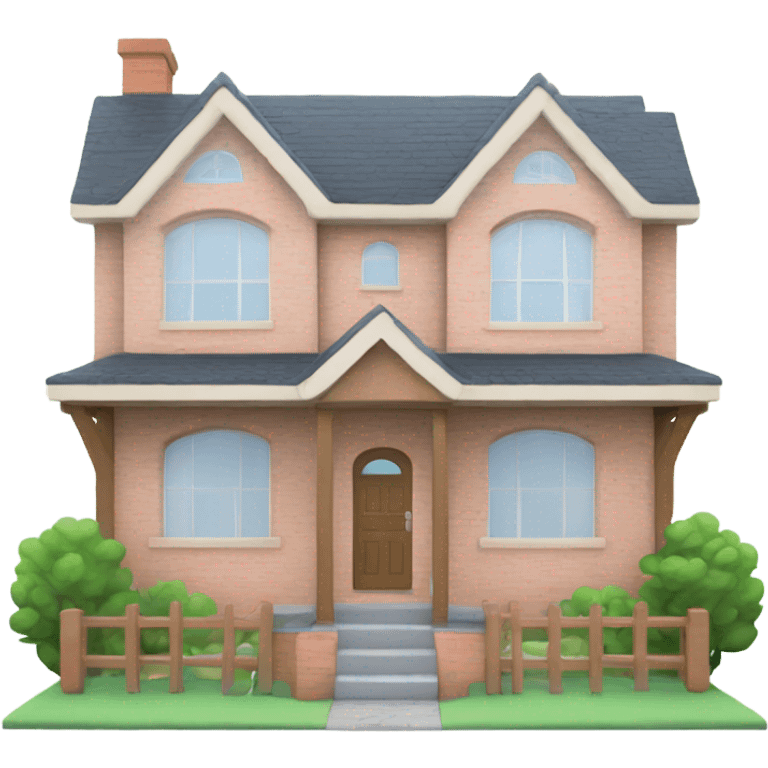 Front facing family house made from bricks and wood, give it a pretty, and cute pastel theme emoji