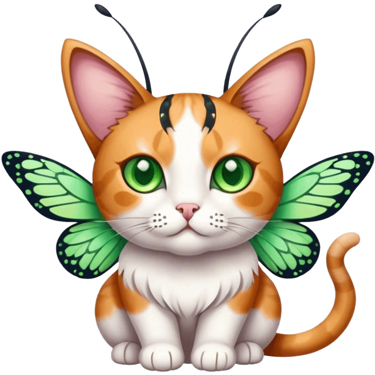 Star Calico Cat with butterfly wings antennae green eyes emoji