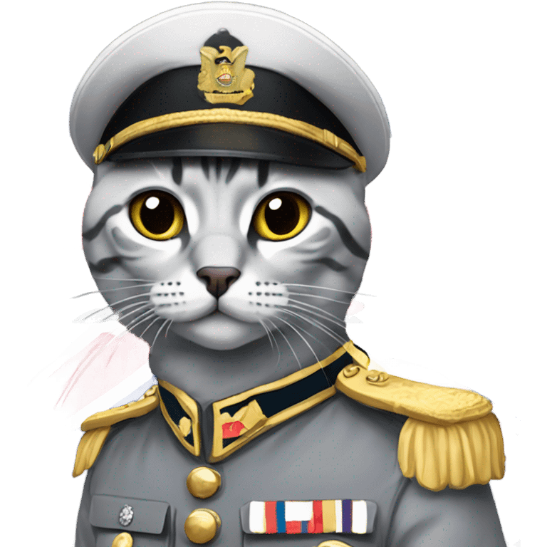 A grey Egyptian Mau wearing a British general military uniform  emoji